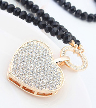 New model heart shaped Luxury Long Necklaces Gold Color for Woman Multicolor Crystal Full Rhinestone Pendants 2024 - buy cheap