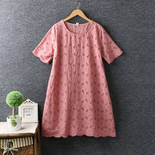 Fresh solid color embroidery hollow out short sleeve dress mori girl 2018 summer 2024 - buy cheap