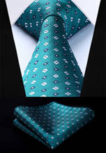 Woven Classic Tie Necktie  Aqua Polka Dot 3.4" Silk Tie Party Wedding Handkerchief Set New#TF609Q8S 2024 - buy cheap