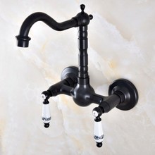 Black Oil Rubbed Bronze Wall Mounted Bathroom Kitchen Sink Faucet Swivel Spout Mixer Tap Dual Ceramics Handles Levers anf866 2024 - buy cheap