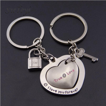 SUTEYI 1 Pair Couple Creative keychain lovely Silver Color Lovers Love Heart lock keychain pendant Valentine's Day gift 2024 - buy cheap