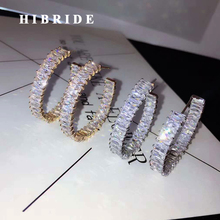 HIBRIDE Sparkling Cubic Zirconia Baguette Hoop Earring For Women Jewelry  White Gold Color Circle Earrings Bijoux Jewelry E-887 2024 - buy cheap