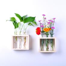 Florero de tubo de ensayo de vidrio, marco de madera, contenedor hidropónico de cristal para colgar en la pared, terrario para flores, plantas, maceta, decoración del hogar 2024 - compra barato