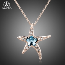 Pingente azul-estrela do mar azora-colar com pingente de cristal austríaco stellux ouro rosa azul inverno tn0084 2024 - compre barato