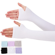 Guantes largos de algodón sin dedos para mujer, protector solar, calentador de brazo, medio dedo, protección solar para manos, guantes largos Anti-UV 2024 - compra barato