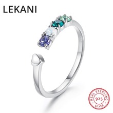 LEKANI-Cuentas de cristales de Swarovski para mujer, anillos abiertos de plata auténtica S925, joyería de Color dorado ajustable para boda 2024 - compra barato