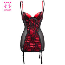 Corzzet Red Satin&Black Lace Sexy Chemise Nightwear Dress Hot Shaper Garter Sexy Lingerie Plus Size Women Sleepwear Dress 2024 - buy cheap