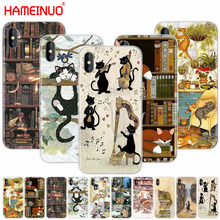 HAMEINUO-funda de teléfono móvil con diseño de los gatos y la biblioteca, carcasa para iphone X, 8, 7, 6, 4, 4s, 5, 5s, SE, 5c, 6s plus 2024 - compra barato