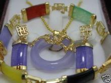 Pretty multicolor jades pendant earring bracelet set 2024 - buy cheap