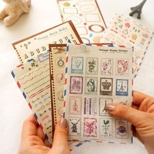 6 hojas de papel de sello Vintage, pegatinas decorativas dimensionales para diario, álbum de recortes, calendario, etiqueta de cuaderno 2024 - compra barato