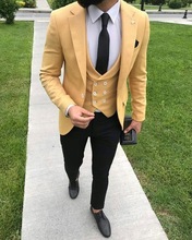 Terno amarelo masculino blazer com calças, casamento slim fit, jaqueta casual, traje formal, 3 peças, 2019 2024 - compre barato