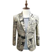 Ropa con estampado de periódico para hombre, trajes masculinos con personalidad, trajes de escenario, chaqueta de cantantes, blazer de baile 2024 - compra barato