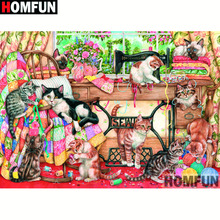 Homfun pintura completa de diamante quadrado/redonda 5d, diy, máquina de costura de gato, bordado, ponto cruz 5d, decoração de casa, presente a18134 2024 - compre barato