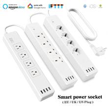 Wifi Smart Power Strip Surge Protector socket 4 USB Ports 4 AC Plug EU UK Smart Power outlet Voice Control support alexa Google 2024 - buy cheap