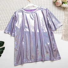 2019 New Women Summer Style Glossy T-shirts Tops Casual Loose blingbling Sequined T Shirt Tees Female Short Sleeve T-shirt A1404 2024 - buy cheap