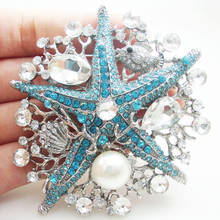 Elegant Blue Starfish Pearl Pendant Brooch Pin Rhinestone Crystal Silver Tone 2024 - buy cheap