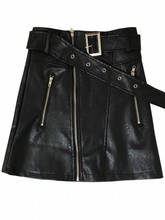 High Waist Streetwear Women Leather PU Mini Skirt With Belt 2019 Autumn Winter Fashion Vintage A-line Skirt Female 2024 - buy cheap