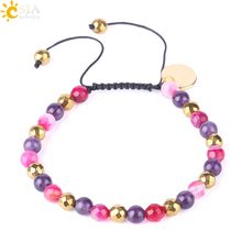 CSJA 2018 New Mixed Purple Crystal Onyx Bracelet Natural Stones Bracelets 6mm Weave Rope Adjustable Gold-color Women Bangle F534 2024 - buy cheap