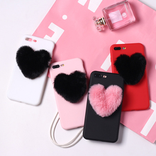 Cute Lover Fluffy Fur Heart Pom Pom Soft Candy Matte Phone Case For iPhone 11 Pro 6S 5S 8 8Plus X 7 7Plus 8 8Plus XS Max Fundas 2024 - buy cheap
