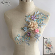 Aplique bordado 3D con cuello de encaje de flores, escote de hazlo tú mismo, lentejuelas, accesorios decorativos para vestido de boda, YL1775 2024 - compra barato