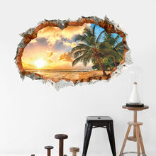 Pegatinas de pared rotas en 3D, decoración Mural para dormitorio, póster, playa, árbol de coco 2024 - compra barato