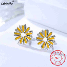 Blaike Trendy Cute Daisy Stud Earrings For Women Real S925 Sterling Silver Yellow Sunflower Studs Bridal Wedding Jewelry Gifts 2024 - buy cheap