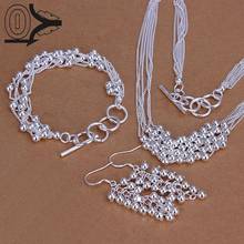 Hot Sale Silver Plated Jewelry Set,Cheap Bridal Party Sets,Six Lines Light Beads Fashion Silver Necklace Bracelet Earring 2024 - buy cheap