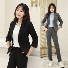 Set female 2018 autumn temperament professional casual solid color wild small suit + trousers two sets of elegant fashion 2024 - buy cheap