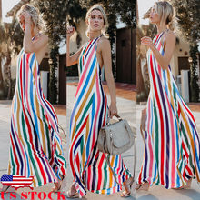 US Women's Boho Halterneck Long Maxi Dress Cocktail Party Summer Beach Sundress 2024 - buy cheap