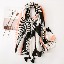 2020 Autumn Spain Luxury Fashion Leaves Floral Tassel Viscose Shawl Scarf Women Print Hijabs and Wraps Muslim Sjaal 180*100Cm 2024 - buy cheap