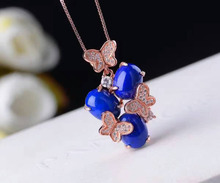 natural lapis lazuli Pendant natural gem stone pendant necklace S925 silver personality Butterfly flowers Women party jewelery 2024 - buy cheap