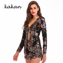 Kakan 2019 nova primavera das mulheres lantejoulas one piece-calças justas two-piece sexy bodysuit longo-manga preto macacão 2024 - compre barato