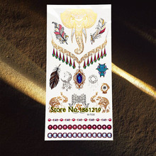 Etiquetas descartáveis temporárias do gargantilha da tatuagem do flash de ganesha da tatuagem do elefante do ouro, mãos da pena de henna hamsa das pulseiras da gema 2024 - compre barato