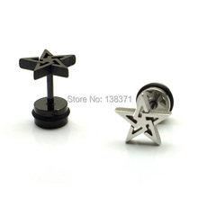 Hollow Five-pointed star titanium steel Punk Men screw stud earrings 2 colors 2024 - buy cheap