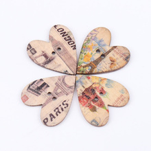 Botones de madera con forma de corazón de amor, 2 agujeros, costura hecha a mano, ropa, álbum de recortes, manualidades, 25x28mm, 30 piezas 2024 - compra barato