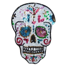 Clothing Women Shirt Top Diy Large Patch Skull head Sequins deal with it T-shirt girls Flower Patches for clothes Punk Stickers 2024 - buy cheap