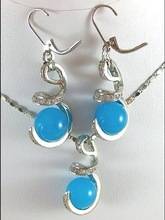 fine Lovely Wonderful word blue gem necklace earrings set jewelry gem women's jewelry noble lady's CZ Luxury Ms. girl 2024 - buy cheap