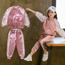 Conjunto esportes bebê menina 4-14 anos, conjunto de duas peças de camisola de algodão estilo coreano, roupa de renda para crianças 2024 - compre barato