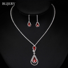 BLIJERY-Conjunto de joyería nupcial de cristal rojo para mujer, collar con diamantes de imitación, pendientes, conjuntos de joyería para boda y graduación 2024 - compra barato