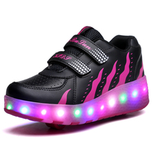 Patines deportivos informales con luces LED para niños y niñas, zapatillas deportivas de dos ruedas, a la moda, talla Europea 28-41 2024 - compra barato