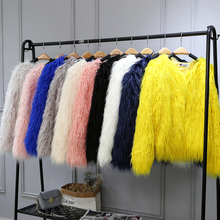 Luxury Blue Faux Mongolia Sheep Fur Coats Jackets Shaggy Flurry Fake Fur Coat Women 2018 Spring Casual Fashion Women Outerwears 2024 - buy cheap