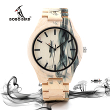 Мужские часы BOBO BIRD с чернильным рисунком, дизайнерские полностью из кленового дерева, мужские часы в деревянной подарочной коробке 2024 - купить недорого