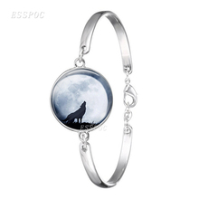 Novidade pingente de lua lobo pedras preciosas pulseira cabochão de vidro banhada a prata joias da moda para mulheres 2024 - compre barato