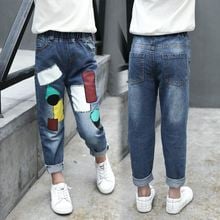 Pantalones vaqueros de alta calidad para niñas adolescentes 2019 primavera otoño niños pantalones de Patchwork niños pantalones de mezclilla de moda de 4 a 14 años de edad 2024 - compra barato