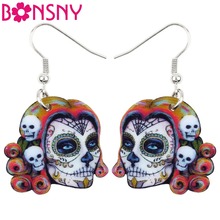 Bonsny Acrylic Dangle Drop Musician Halloween Festival Skeleton Skull Earring Big Long Novelty Jewelry For Girls Women Statement 2024 - buy cheap