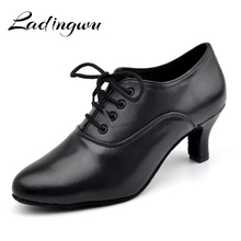 Ladingwu-zapatos de baile de punta para mujer, calzado de piel auténtica para baile de salón, Salsa latina, tacón de 5cm 2024 - compra barato