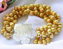 4Rows AA 6-7MM Yellow Rice Freshwater Cultured Pearl Bracelet Sea Shell Flower Clasp Fashion Jewelry Free Shipping FN2159B 2024 - buy cheap