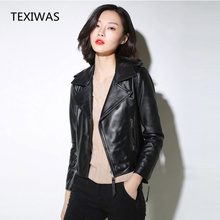 TEXIWAS100% Real Sheepskin Coat Female Genuine Leather Jacket Short Slim Jacket Women Outerwear Spring moto biker leather jacket 2024 - buy cheap