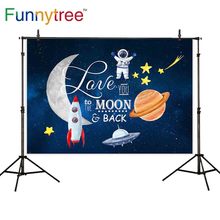 Funnytree photography backdrops space travelling rocket astronaut moon UFO planet stars dream photocall celebration background 2024 - buy cheap