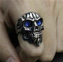 Drop Ship Blue Red Eyes Motor Bikre Skull Ring 316L Stainless Steel Man Boy Punk Beard Skull Biker Ring 2024 - buy cheap